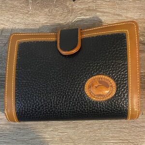 Dooney & Bourke Black Brown All Weather Leather Planner Portfolio 7.25x5 Vintage